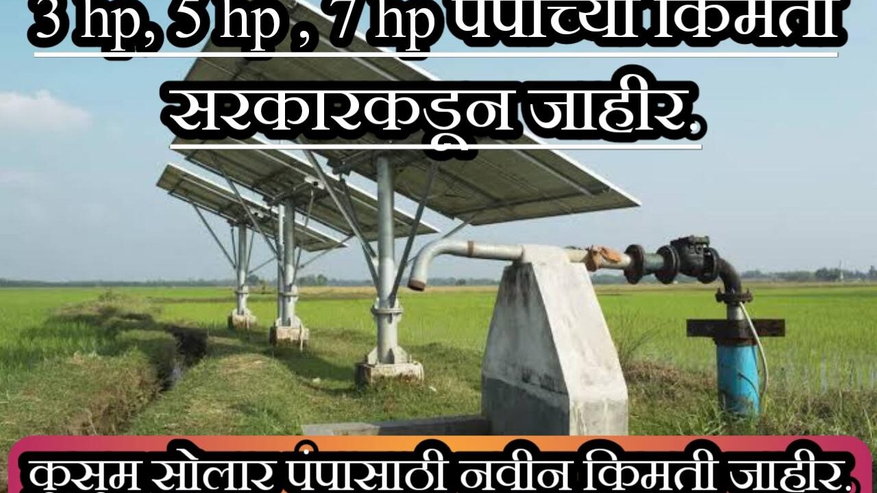 सरकारकडून 3HP, 5HP, आणि 7.5 HP सौर पंपाचे नवीन दर जाहीर.|Kusum Solar Pump Price.