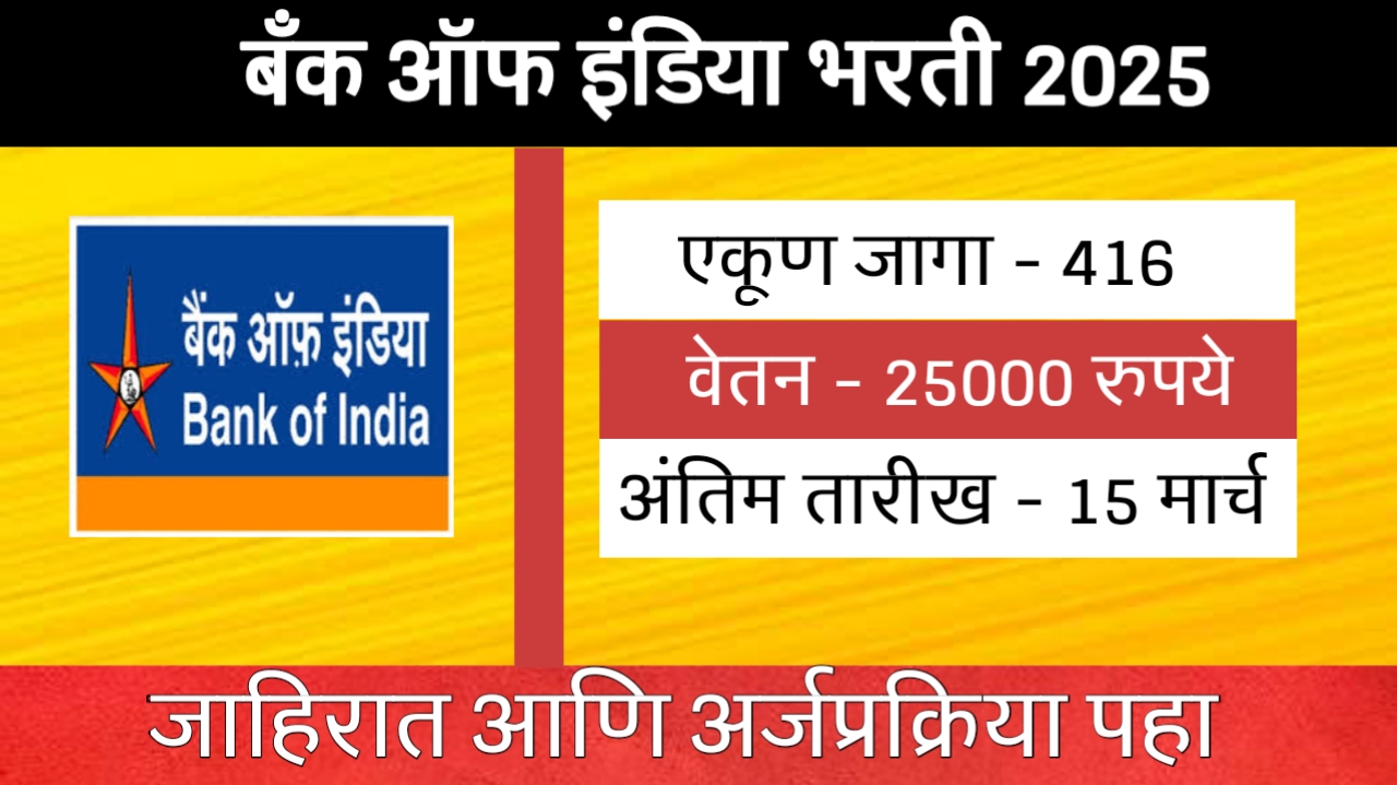 बँक ऑफ इंडिया मध्ये 410 जागांसाठी भरती – ऑनलाईन अर्ज करा!