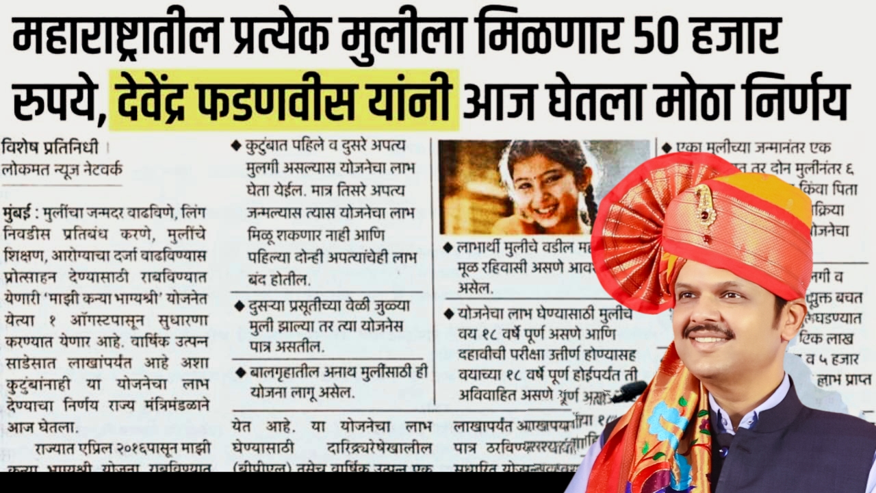 मुलींना मिळणार 50 हजार रुपये! 'माझी कन्या भाग्यश्री' योजनेत अर्ज करून लाभ मिळवा