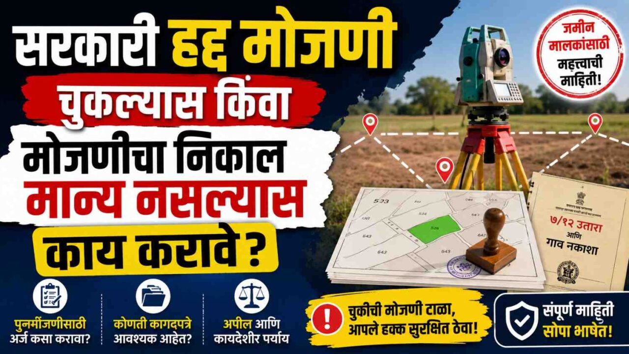 सरकारी हद्द मोजणी चुकीची झाल्यास काय करावे? पुनर्मोजणी, अपील आणि कायदेशीर प्रक्रिया