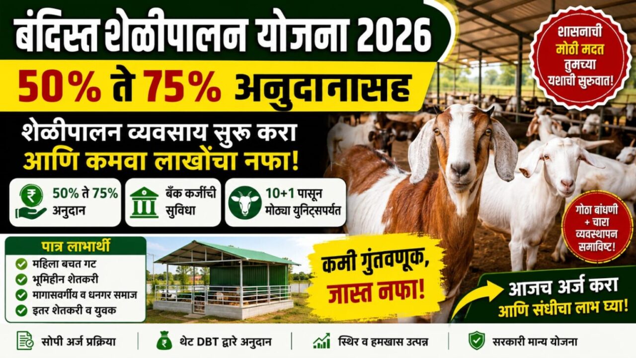 बंदिस्त शेळीपालन योजना 2026: महाराष्ट्रात 50% ते 75% अनुदानासह शेळीपालन व्यवसाय सुरू करण्याची सुवर्णसंधी