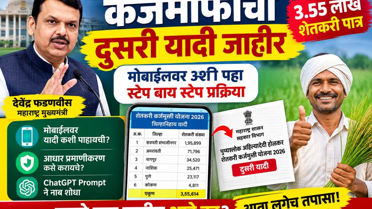कर्जमाफीची दुसरी यादी जाहीर; मोबाईलवर अशी पहा, ChatGPT Prompt ने नाव शोधा.