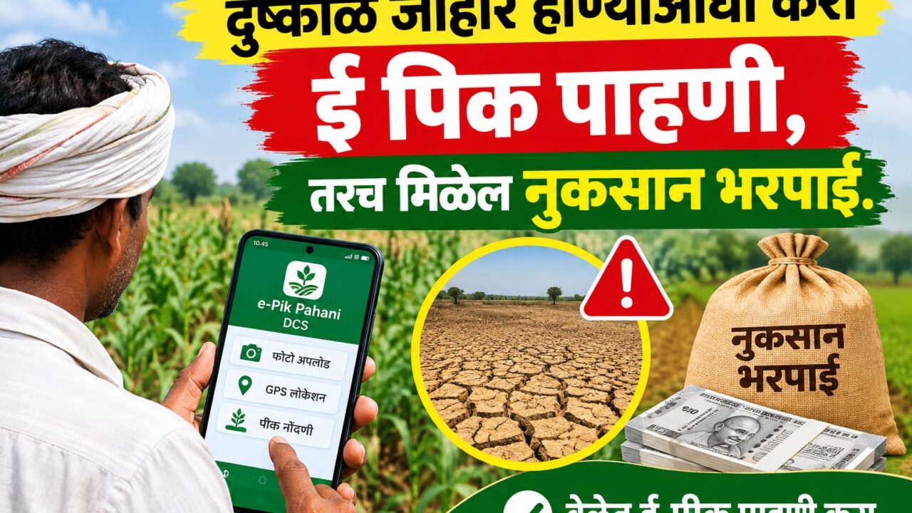 दुष्काळ जाहीर होण्याआधी करा ई पीक पाहणी,ई पीक पाहनी ॲप (e-pik pahni app) करण्यासाठी ॲप डाउनलोड करा.