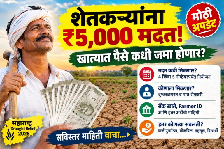 दुष्काळग्रस्त शेतकऱ्यांना ₹5,000 अग्रीम मदत कधी मिळणार? 4 नोव्हेंबरपूर्वी पैसे जमा होण्याबाबत मोठी अपडेट